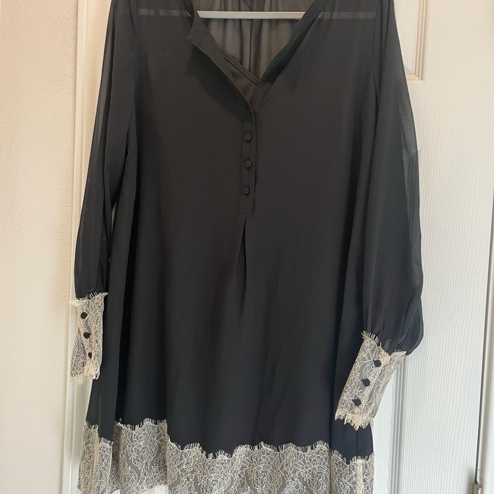 lovestitch Black Mini Dress with Cream Lace Trim